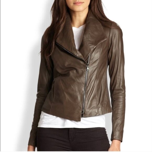 Vince Jackets & Blazers - Vince 100% Brown Leather Moto Jacket XS